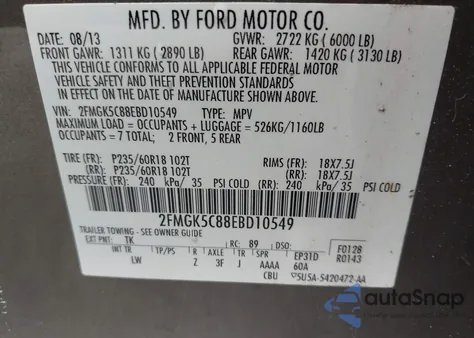 2014 Ford Flex Sel z USA, uszkodzony, nr VIN 2FMGK5C88EBD10549